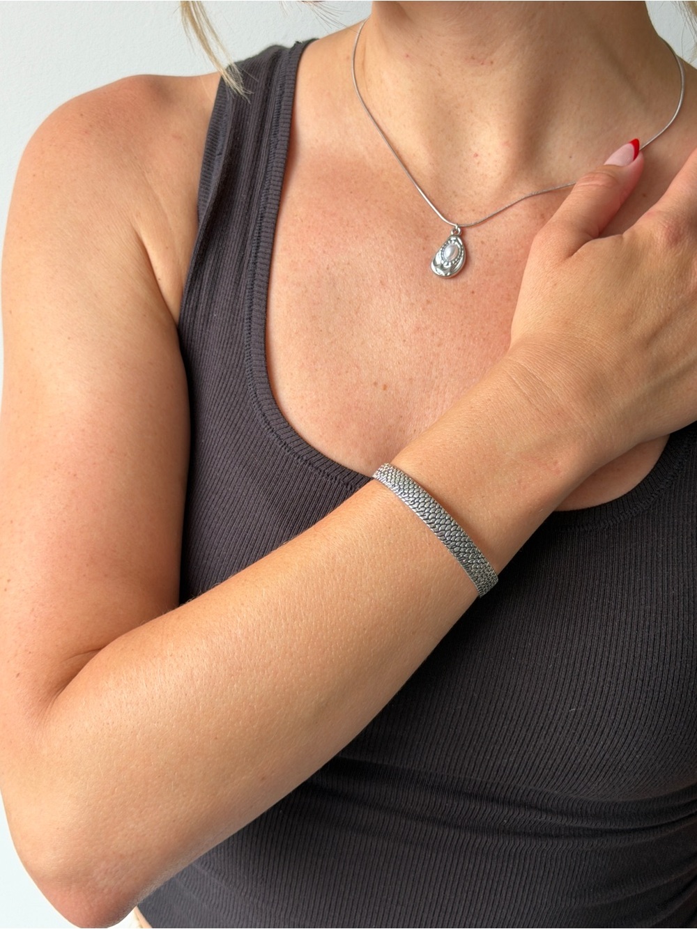 Silver bracelet cuff fish